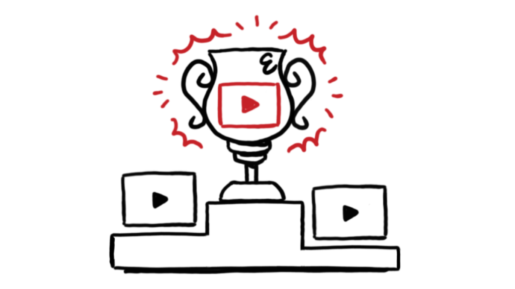 A trophy with a video player atop, symbolizing excellence in whiteboard animation companies and showcasing competitive advantage.