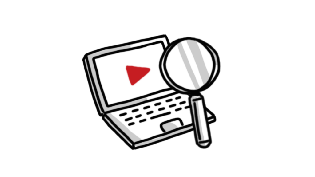 1. A laptop with a magnifying glass and a red video, highlighting tips to avoid mistakes when hiring whiteboard animation companies.