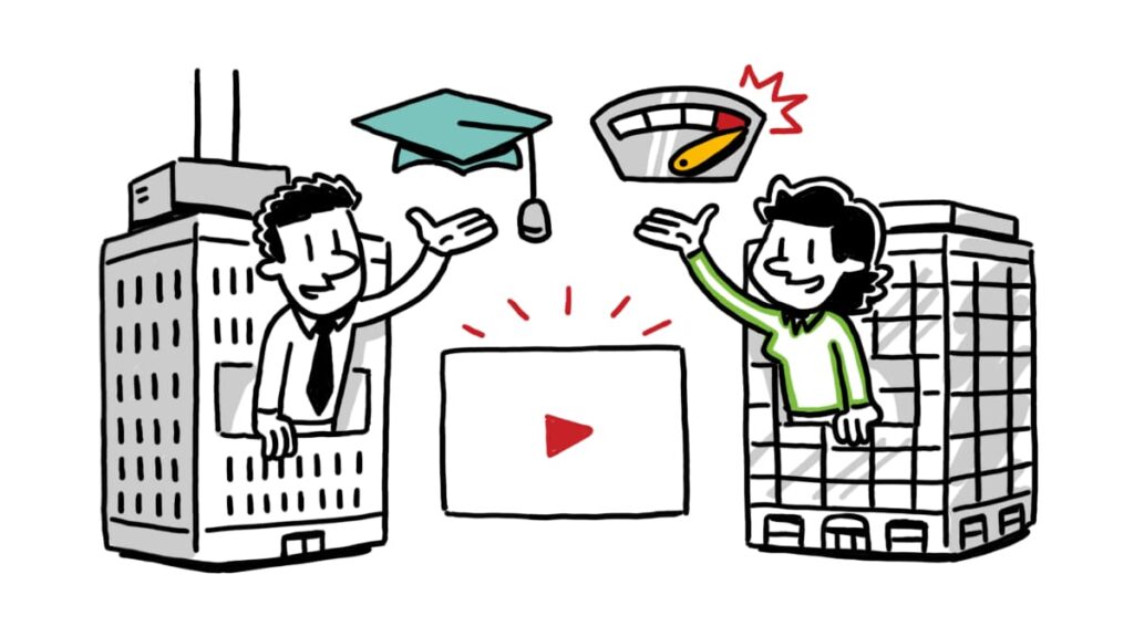 Two businesspeople using B2B whiteboard video for learning and performance improvement.
