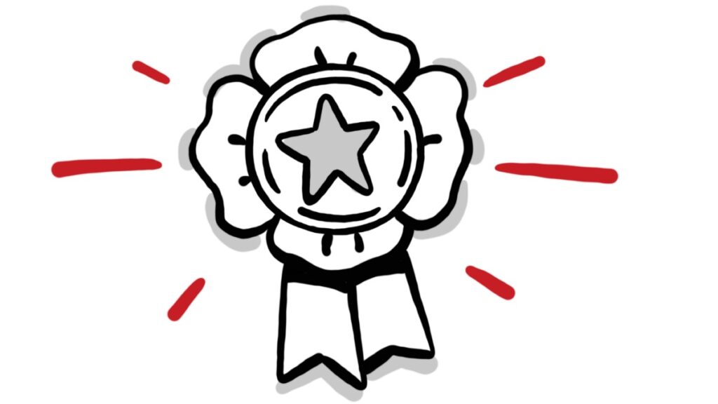 Ribbon badge with star, symbolizing TruScribe’s quality guarantee and results‑driven video process.
